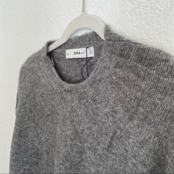 NWT ZARA Women’s Small Knit Gray Wool Long-Sleeve Scoop Neck Sweater Top - Picture 6 of 8